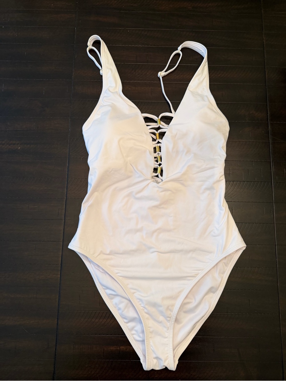 BCBGMaxAzria White Lace-Up Kids One-Piece Swimsuit